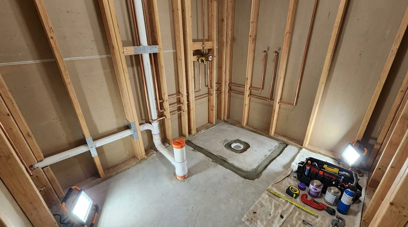 Bathroom rough-in plumbing during remodel by Johns Plumbing LLC in Virginia