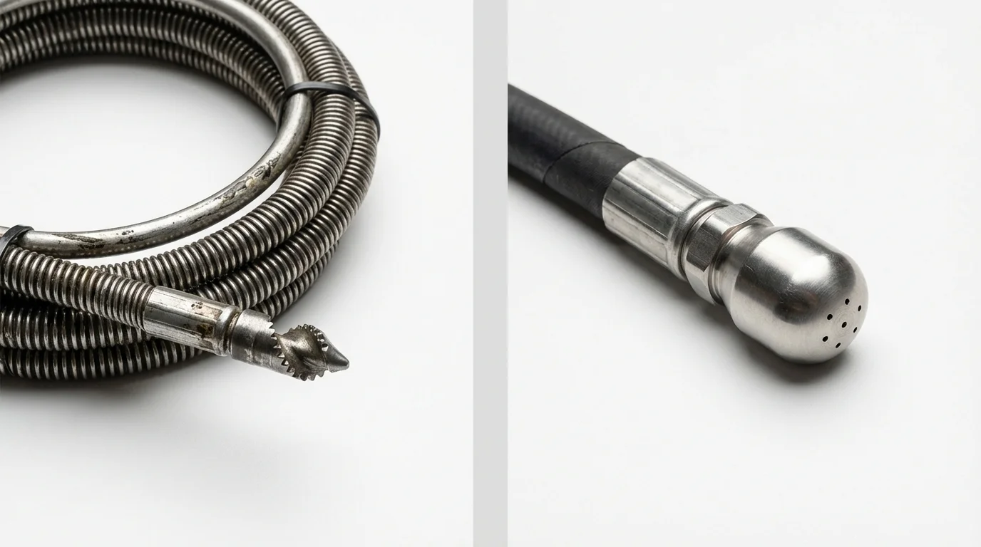 Drain snake cable and hydro jetting nozzle used for drain cleaning in Virginia, IL